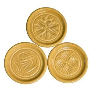 Pigeon Forge Pottery Coasters (3) Old Buttermold Print Collection Mustard Yellow